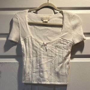 The Prairie Rachel Ashwell Cottagecore White Pointelle Corset Sweater Top L